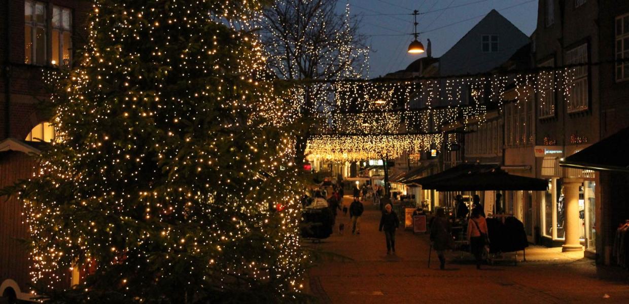 Julebelysning i gågaden i Haderslev