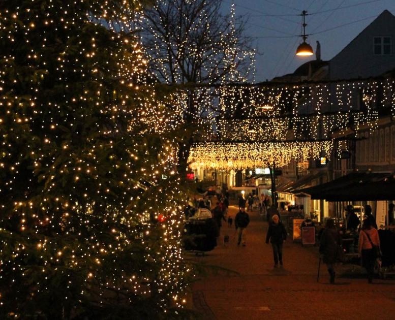 Julebelysning i gågaden i Haderslev