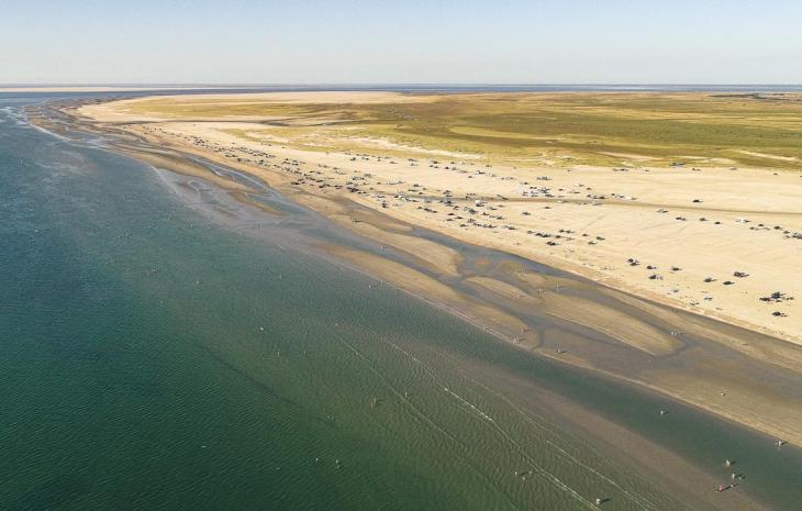 Luftfoto af Lakolk Strand på Rømø - strand, vand og klitter